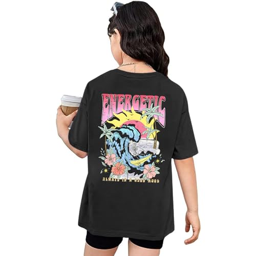 Image of Cute Letter Shirts for Girls Beach Graphic Tee Preppy Shirt Kids Summer Cotton Short Sleeve T Shirt Vacation Tops