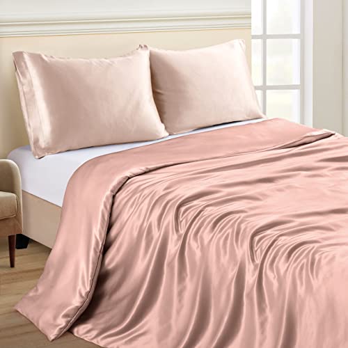 Image of NSGZ Satin Duvet Cover for Weighted Blanket, 60x80, 8 Ties, Champagne Gold | 8 Ties And Zipper For Secure Fit, Cooling Satin Gentle On Skin, Machine Washable, Fits 48x72 And 60x80 Weighted Blankets