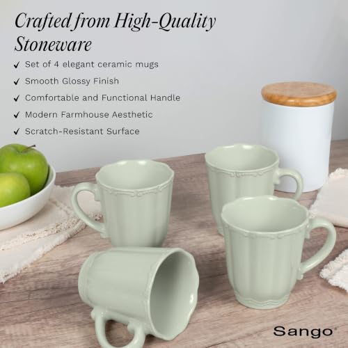 Image of SANGO Bethany Sage Mugs Set of 4, 15 oz Stoneware Green Coffee Mugs, Vibrant Ceramic Drinkware for Coffee, Tea or Cocoa, Durable Everyday Cups, Dishwasher & Microwave Safe, Kitchen Mug Set