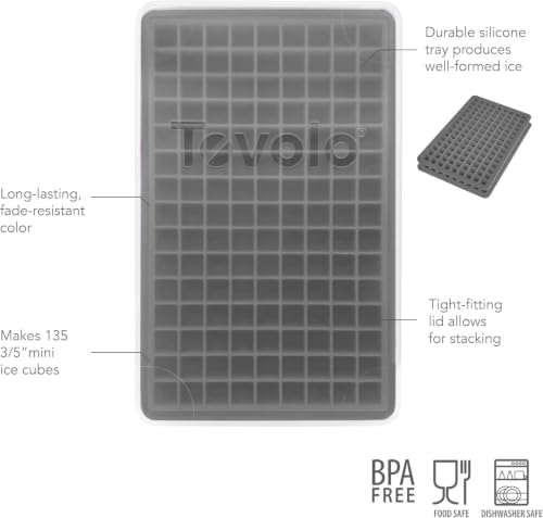 Image of Tovolo Mini Ice Cube Tray with Lid Set of 2 Tiny Ice Maker for Freezer, Silicone Mini Ice Cube Tray Small Square Nugget Ice Makes 135 Tiny Cubes BPA Free Stackable Dishwasher Safe Charcoal Gray Trays