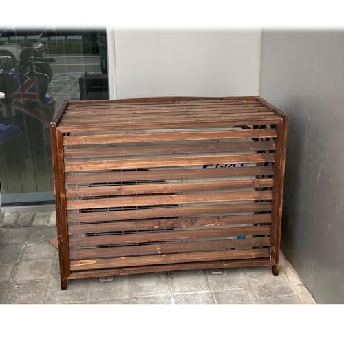 Soporte de flores de madera independiente con cubiertas para aire acondicionado exterior marrón