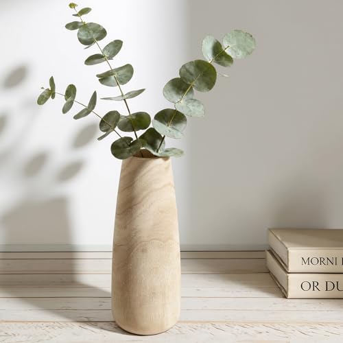 Natural Wood Vase for Dried Flowers - 9 Inch Decorative