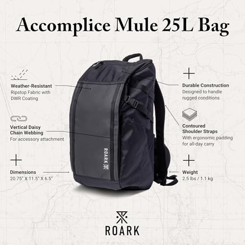 Roark Accomplice Mule 25L Travel Backpack for Men – Water-Resistant Adventure Daypack, Carry-On 14” Laptop Backpack, Modular Attachment-Ready, Hidden AirTag Pocket2