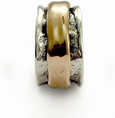 Rustic Oxidized silver and gold spinner ring for men