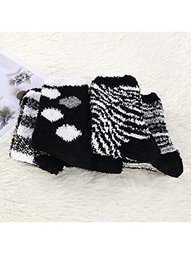 Century Star Womens Fuzzy Socks With Grips Hospital Socks Non Slip Slipper Socks Athletic Fluffy Cozy Gripper Yoga Pilates Socks For Christmas 5 Pairs Black White Lattice #TOP4