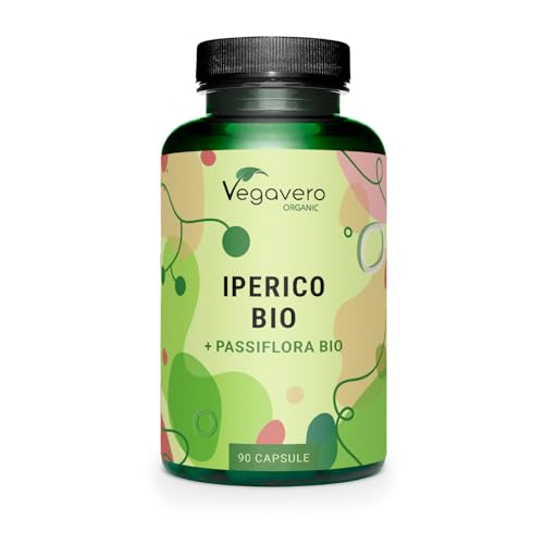 IPERICO BIO 500 mg Vegavero® | con PASSIFLORA | Origine: Europa | Estratti titolati in Ipericina e Flavonoidi | 90 capsule | Vegan