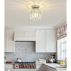 Lampara De Sal Ubicacion Sxtiger Lámpara De Techo De Cristal Moderna, Mini Lámpara De Techo De Cristal Plateado E27, Araña De Cristal Redonda, Para Pasillo Sala De Estar Dormitorio Cocina Iluminación De Entrada (plateado)