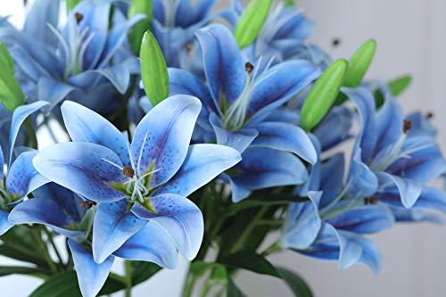 Lnhomy 6 Pack Artificial Lily Flowers Full Bloom Fake Latex Real Touch Artificial Flower Bouquets With 3 Heads Wedding Party Decor Home Décor (Blue) #TOP4