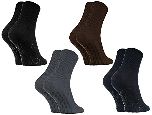 Rainbow Socks - Donna Uomo Calzini Diabetici Senza Elastico Antiscivolo ABS - 4 Paia - Nero Marrone Blu Claire Graphite - Taglia 44-46