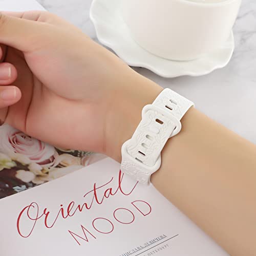 Flower Engraved Bands Compatible With Fitbit Charge 5 Band Women Cute Floral Engraving Soft Silicone Sport Strap Replacement Wristband For Fitbit Charge 5 Fitness Tracker Accessories (White) #TOP4