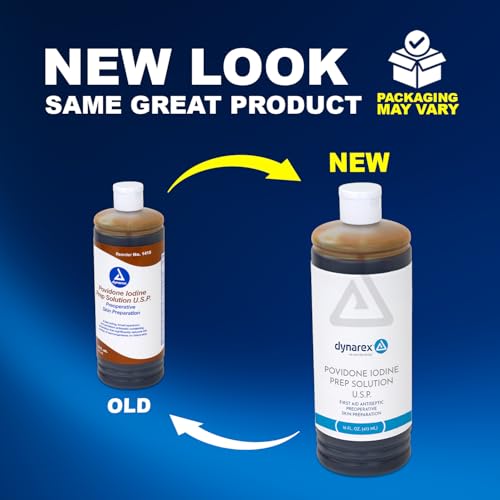 Image of Dynarex Povidone Iodine Prep Solution USP, Effective Topical Antiseptic for Skin Cleansing and Preparation Prior to Medical Procedures, Brown, 1 Case, 24-16 Fluid Ounce Bottle