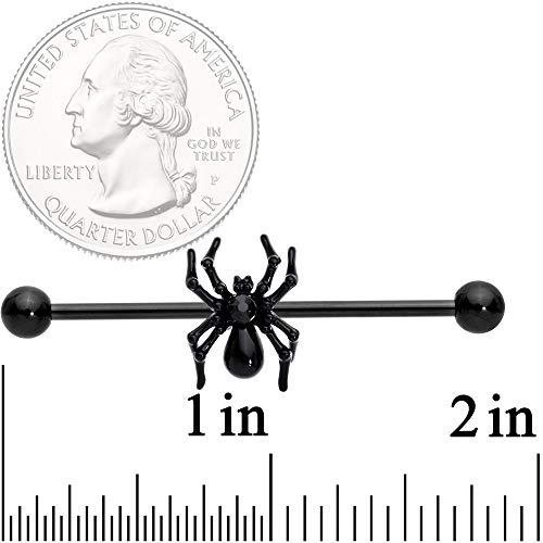 Body Candy 14G Black Pvd Steel Helix Cartilage Earring Black Accent Scary Spider Industrial Barbell 1 1/2" #TOP1