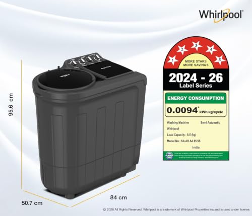 Image of Whirlpool 8.5 kg 5 Star Semi-Automatic Top Loading Washing Machine (MAGIC CLEAN 8.5 GREY DAZZLE (10YR)-S, 15 Mint Quick Wash, 2026 Model)