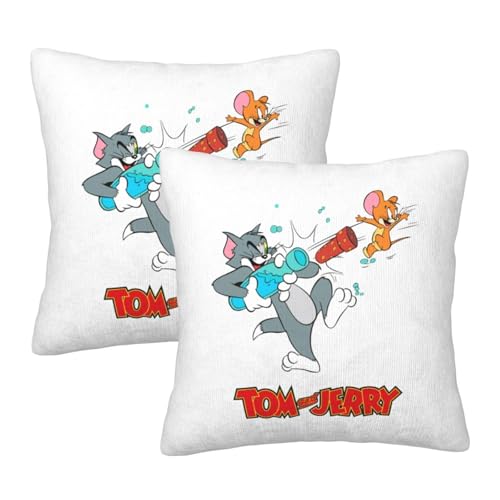 枕カバー トムとジェリー クッションカバー 2枚セット 座布団カバー まくらカバー おしゃれ 可愛い ソファ背当て 抱き枕 インテリア飾り オフィス 部屋飾り 四季通用 55X55cm