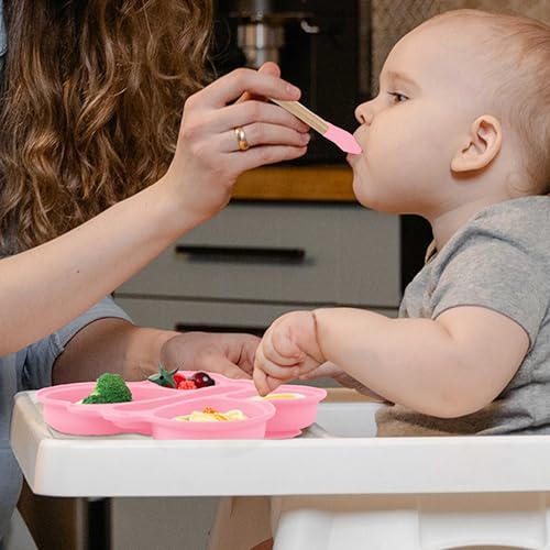 Image of Bembika Baby Feeding Essential Baby Dinner Set Silicone Tableware Set for Baby Infant Training Eating Utensils Butterfly Design - (Pack of 2)(Baby Pink)
