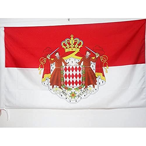 AZ FLAG - Drapeau Monaco avec armes - 150x90 cm - Drapeau Monégasque Armoiries - Ecusson 100% Polyester Avec Fourreau et cordelette - Pavillon 110 g