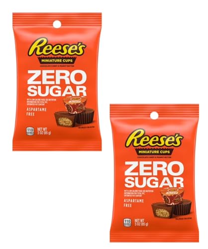 Reese's Tazas miniatura Zero Sugar - Paquete de 2 - Dulces de chocolate y mantequilla de maní - Golosinas clásicas que todos seguramente amarán