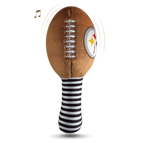 Image of Pittsburgh Steelers Plush Football Rattle by Smilo - Officially Licensed NFL Baby Rattle Toy - Soft Baby Rattle with Bell - for Babies and Toddlers from 3 Months