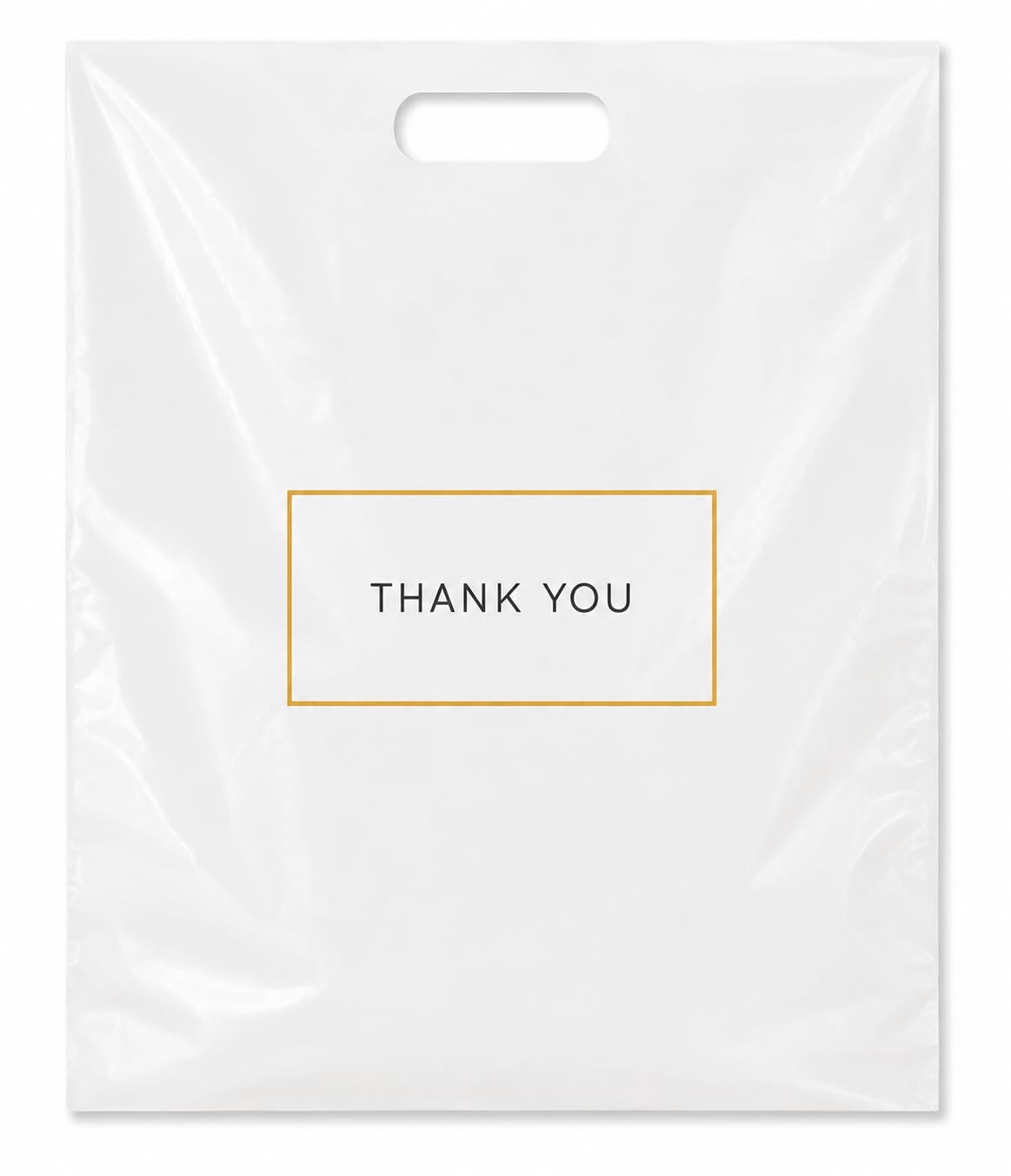 Purple Q Crafts White Plastic Shopping Bags with Handles, Thank You Boutique Retail Bags, Large 16" x 18", 100 Pack for Merchandise, Gifts, Small Business &amp; Trade Shows