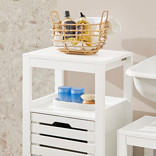 SoBuy Mueble de Baño con Cesta para Ropa – Armario de Baño Estrecho con Bolsa Plegable para Lavar Ropa, Estante Compacto de Madera, Blanco, 42 x 90 x 30 cm, BZR67-W - imagen 4
