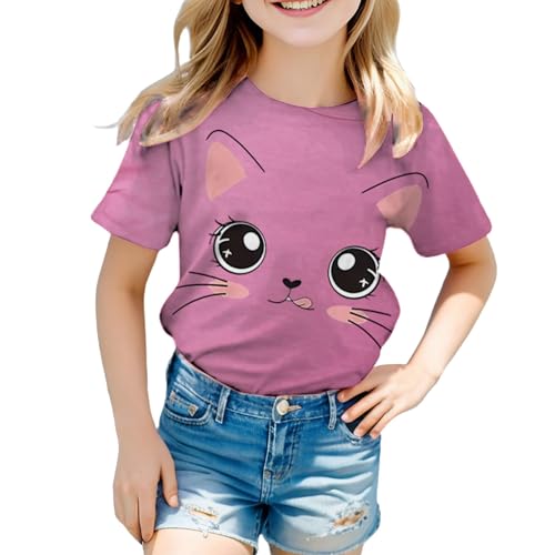 Kids Girls Shirt Summer Loose Crewneck Casual Cute Cat Printed Short Sleeve T Shirt Tops Graphic Tees3