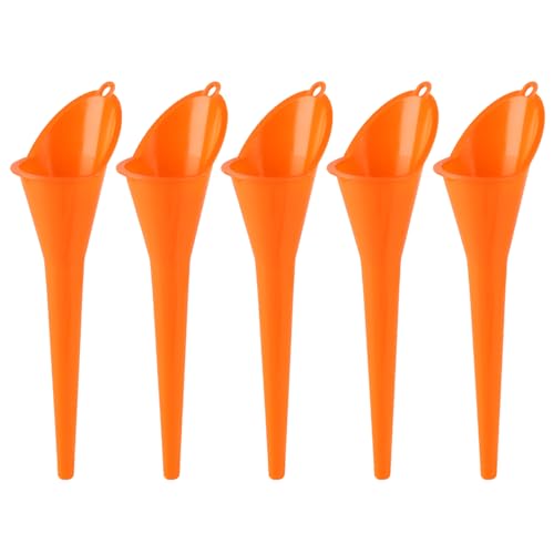 5 Pcs Plastic Long Neck Oil Funnel for Oil Change,Multi-Function Long Funnel for Transmission Fluid Automotive Funnels, Car Water Diesel Fuel Kerosene Liquids Engine Set(Orange)
