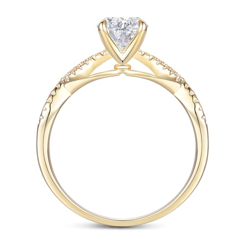 14K Gold Twisted Ring 1CT Round Cut Engagement Ring 14K Yellow Gold Moissanite Ring Solitaire Moissanite Engagement Ring for Women2