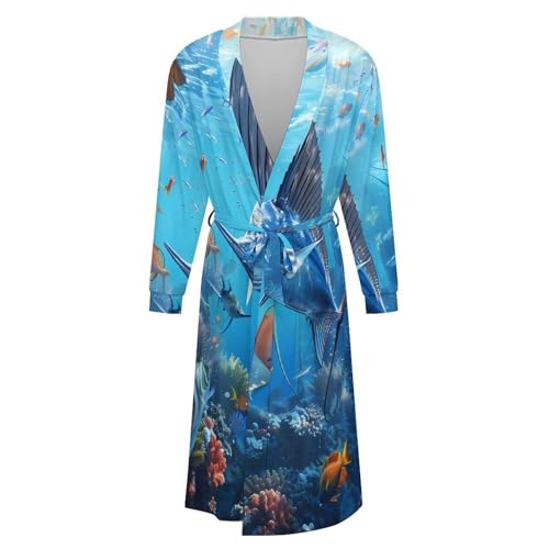 Sailfish Coral Reefs Soft Robe Long Sleeve Bathrobes V Neck Sleepwear Spa Robes with Belt Men Woman4
