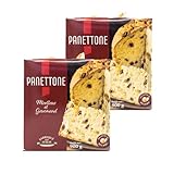 Panettone pur beurre fabriqué en Italie - lot de 2 boîtes de 900g - pâtisserie au levain naturel, aux raisons secs et aux écorces d'oranges confites