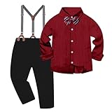 Toddler Boy Suits Linen Pants Suspender 2-9Y Boys Suit Dress Clothes Ring Bearer Wedding Outfit