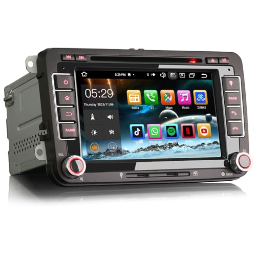 Erisin 7 Pulgadas Pantalla 8 Core 4GB+64GB Android 14 Radio DVD Coche Bluetooth GPS Navegador para VW Golf 5/6 Passat Polo Tiguan Touran Caddy T5 Seat Skoda CarPlay Android Auto Dab+ WiFi USB Canbus