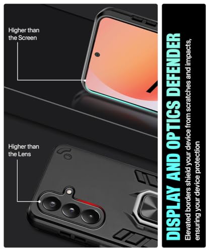 Image of WOW IMAGINE Shock Proof Back Case Mobile Cover for Samsung Galaxy M47 5G | Back Cover Case (Tough Armor | Hybrid PC + TPU | Ring Holder & in-Built Kickstand | Black)