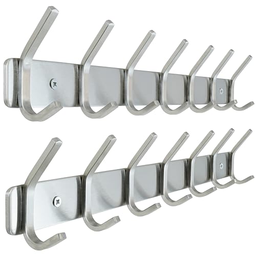 Image of HONSKY 304 Stainless Steel Wall Mounted Coat Rack with 14 Hooks - Heavy Duty Rustproof Towel & Clothing Hanger for Bathroom & Entryway,2 Pack