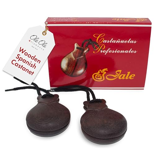 Jale Flamenco Castanets Professional Granadillo Wood Spanish Castanets (CastauelasEspaolas) SizeT6 Brown Handmade in Spain Percussion Instrument for Adult Womenby OleOleFlamenco