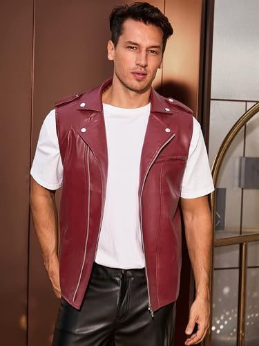 Lars Amadeus Faux Leather Vest for Men's Motorcycle Biker Sleeveless Jacket Zipper Riding PU Vest2