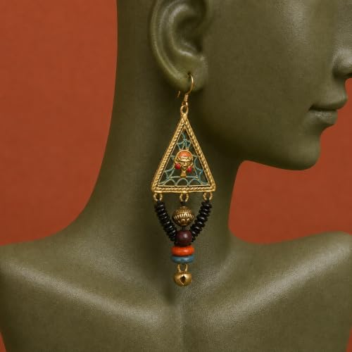 Image of Handcrafted Tribal & Dhokra Art Earrings Collection for Women - Royal Boho Statement Designs in Brass, Wooden, Beaded & Geometric Styles