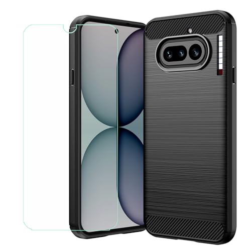 CongJiaLingXi �p �K�p���� Nothing Phone (4a) �P�[�X +�X�N���[���v���e�N�^�[�����K���X�ی�t�B�����A�u���b�N�J�[�{���t�@�C�o�[�V�F���\�t�g�V���R��TPU�d�b�P�[�X�J�o�[ �p �K�p���� Nothing Phone (4a)