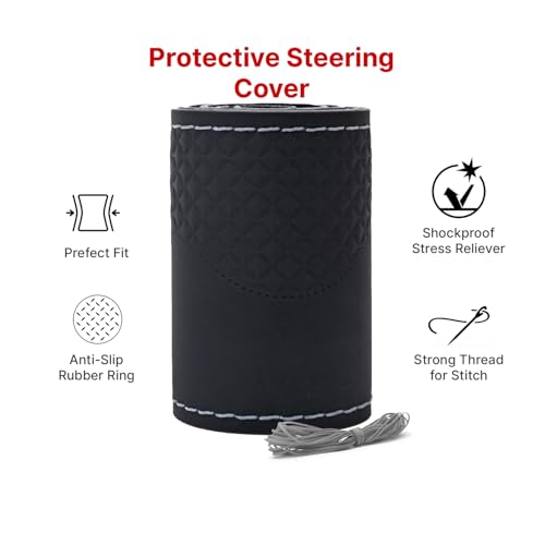 Image of Leather 25CM Universal Fit Car Steering Wheel Cover, Elastic Breathable and Odorless (Silver-7)