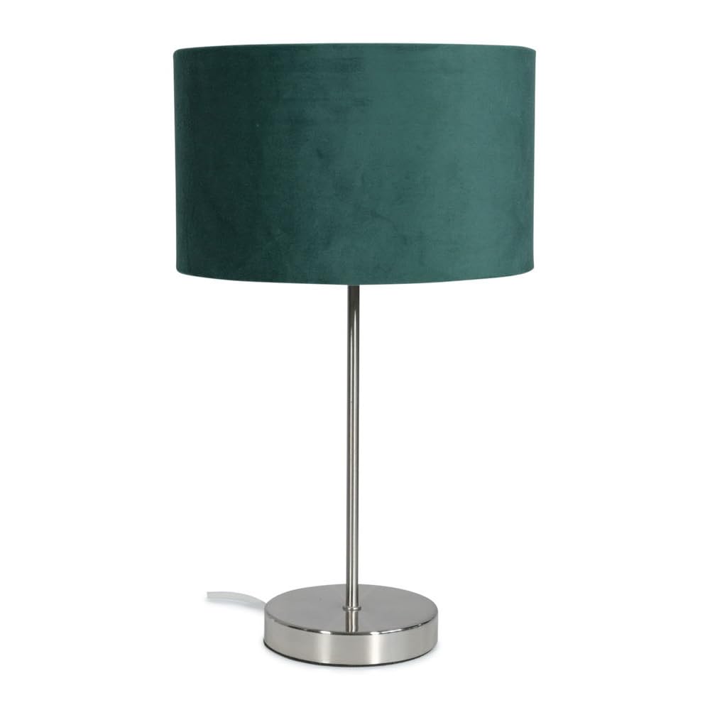 Valuelights Charles Brushed Chrome Table Lamp With Green Velvet Shade And Bulb from B&Q
