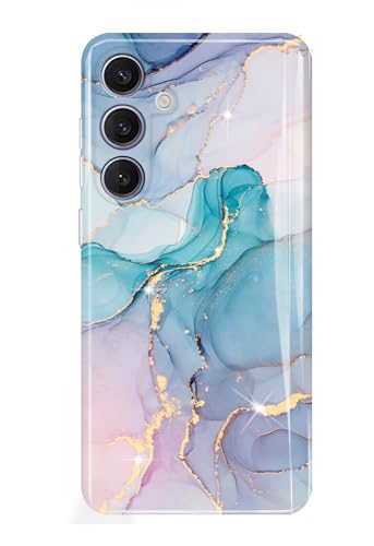 luolnh Compatible with Galaxy S24 FE Case,Samsung Galaxy S24 FE Marble Case,Brilliant Cute Design Shockproof Flexible Soft Silicone Bumper Cover Skin Phone Case for Samsung S24 FE -Aqua Green
