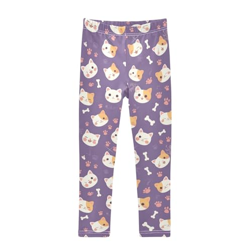 Girls Leggings Cute Cats Pink Paw Prints Kids Length Leggings Pants Athletic Yoga Pants Toddler Tights Trousers 4T