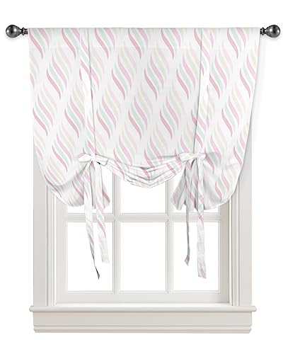 Yukro Tie Up Curtains Window Shades, Line Geometric Gradient Natural Texture Rod Pocket Tie Up Window Shade, Adjustable Balloon Curtain Shade for Blinds Kitchen Bathroom, 1 Panel, 52