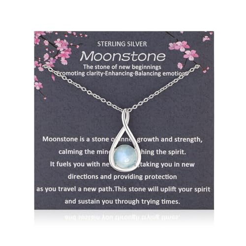 Sterling Silver Moonstone Necklace, Infinity Pendant with Chain, New Beginnings Gift with White Sage