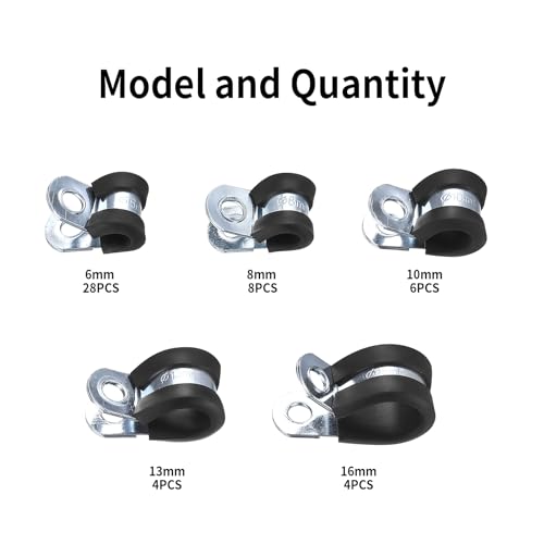 50 Pcs Carbon Steel Rubber Lined P Clips Assorted, Rubber Cushioned R Clamps - Image 2
