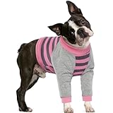 FUAMEY Dog Recovery Sleeve with Elbow Protector,Dogs Shirt Stop Licking Joints,Pet Long Sleeve Suit Protecting Dog's Front Leg Arm Wounds Cover Skin Conditions Pink Stripes S