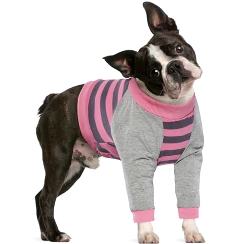 FUAMEY Dog Recovery Sleeve with Elbow Protector,Dogs Shirt Stop Licking Joints,Pet Long Sleeve Suit Protecting Dog's Front Leg Arm Wounds Cover Skin Conditions Pink Stripes S