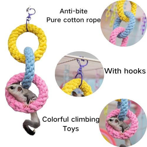 Image of 2 Pack Sugar Glider Hanging Three-Ring Climbing Toys Colorful Swing Toys, Sugar Glider Hamster Rats Toys, Cage Accessories for Sugar Glider Ferret Hamster Squirrel Chinchilla Parrots