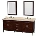 Wyndham Collection Hatton 80" Double Bathroom Vanity in Dark Chestnut, Ivory Marble Countertop, Oval Sink & Medicine Cabinets