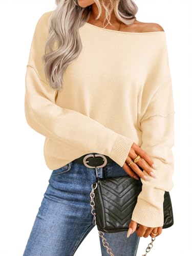 Image of Saodimallsu Womens Off The Shoulder Sweater Boat Neck Batwing Sleeve Knit Pullover 2025 Cute Casual Trendy Jumper Tops