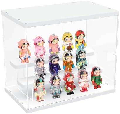 Nynelly Transparent Acrylic Display Case, 3 Levels Showcase for Collection, Showcase Funko Pop Acrylic Display Case, Transparent Acrylic Display Case for Amiibo Manga Figure, White